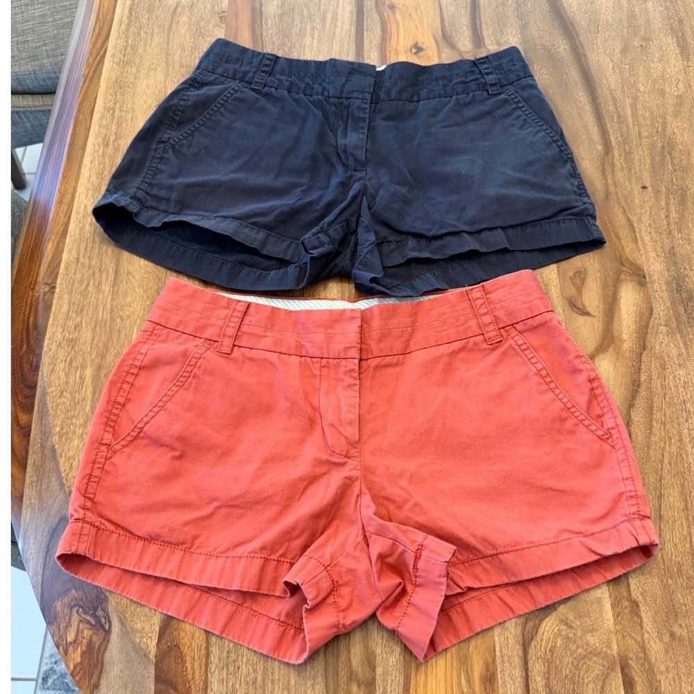 J.Crew‎ Lot of 2 pairs Chino Broken-In Shorts Navy Blue Coral Pink Sz 00 Cotton - Picture 8 of 8